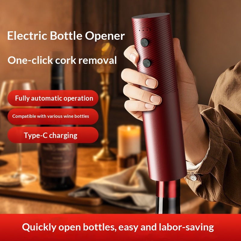Wine Opener Electric - 電動ワインボトルオープナー 充電式自動コルク抜き ワンクリックボタン付き ポータブルキッチンバーツール 赤ワインギフト用