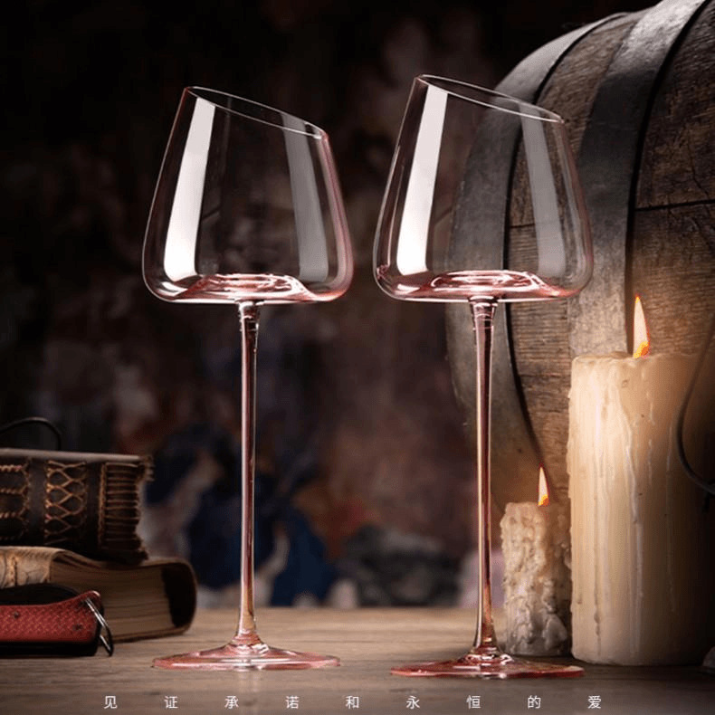 Wine Or Beer - フランス産ピンクフラミンゴ赤ワイングラスセット クリスタルガラスゴブレット クリエイティブな傾斜口 凹底シャンパンワインカップ