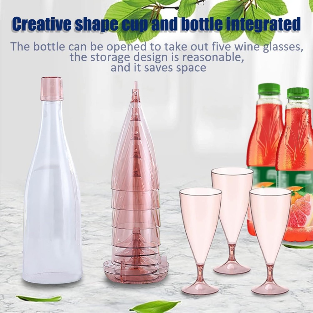 Wine Or Beer - 新しいプラスチック製折りたたみ式シャンパンワイングラスセット、再利用可能なワイングラス、収納ボトル付き、アウトドアキャンプ旅行に最適