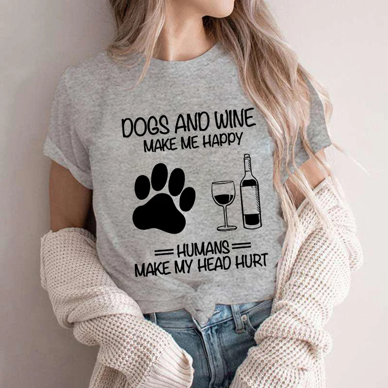 Wine Or Beer - 女性のための犬のプリントTシャツ,ママのためのTシャツ,ワインのセーター,犬とワインのためのグラフィックと女の子の服,カジュアルな女性のトップス,y2k