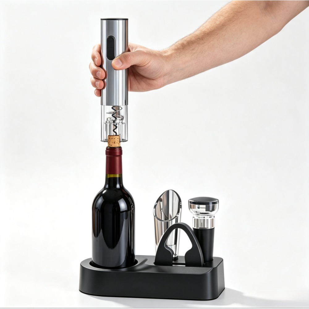 Wine Opener Electric - USB充電式電動ワインボトルオープナー（フォイルカッター付き） | Type-C充電式ワンクリックボタンコルクスクリューリムーバー