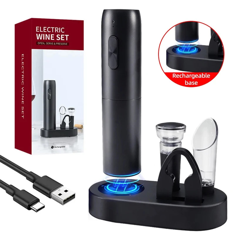 Wine Opener Electric - 電動ワインオープナー 自動赤ワインコルクスクリュー 充電式ワインオープナー 充電ベース付きツール キッチンアクセサリー