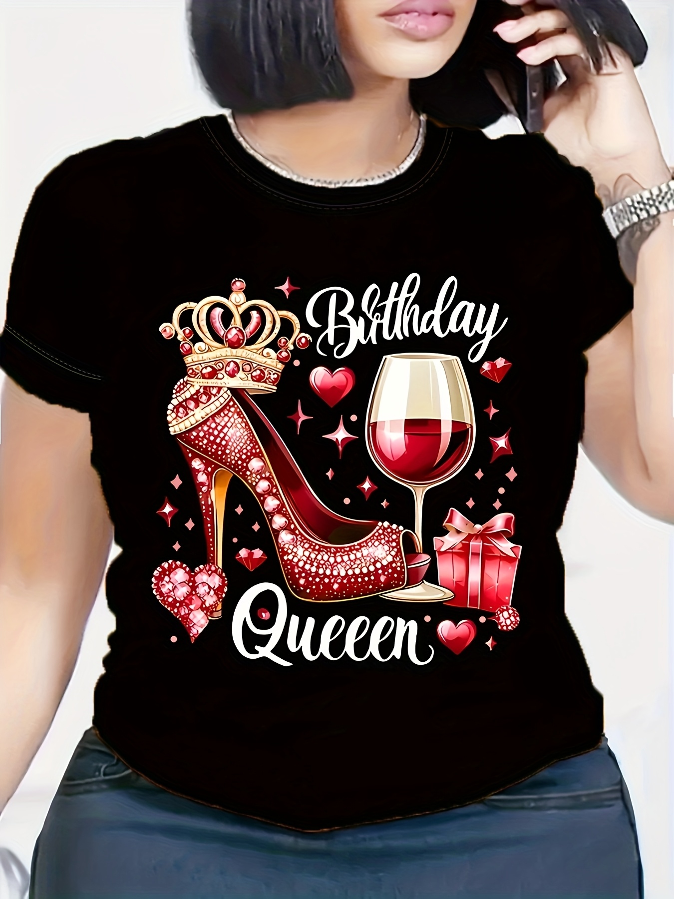女性のハイヒールと王冠のTシャツ,ワイングラスのパターン,半 - Wine Or Beer のレビューと価格