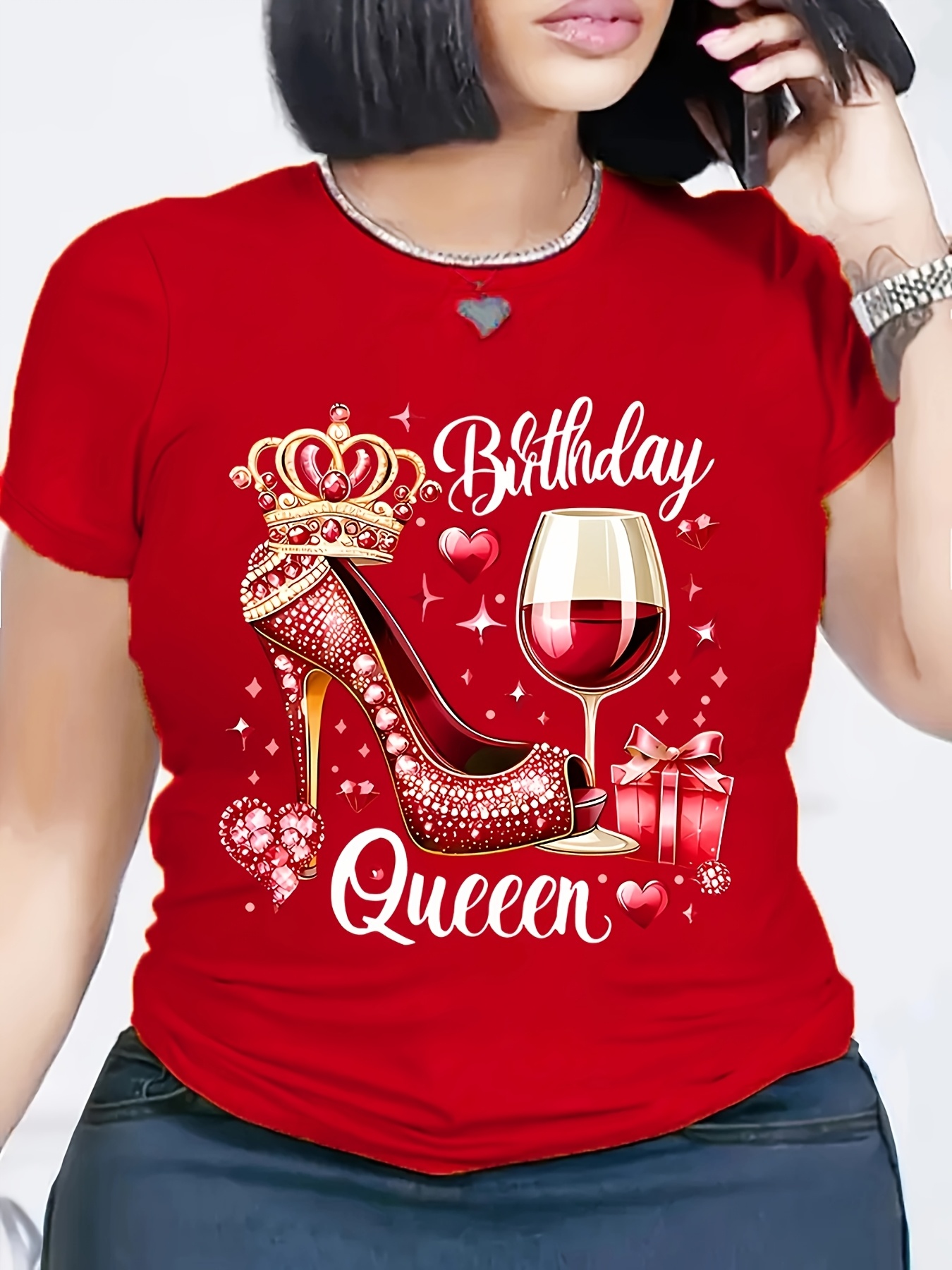 女性のハイヒールと王冠のTシャツ,ワイングラスのパターン,半 - Wine Or Beer のレビューと価格