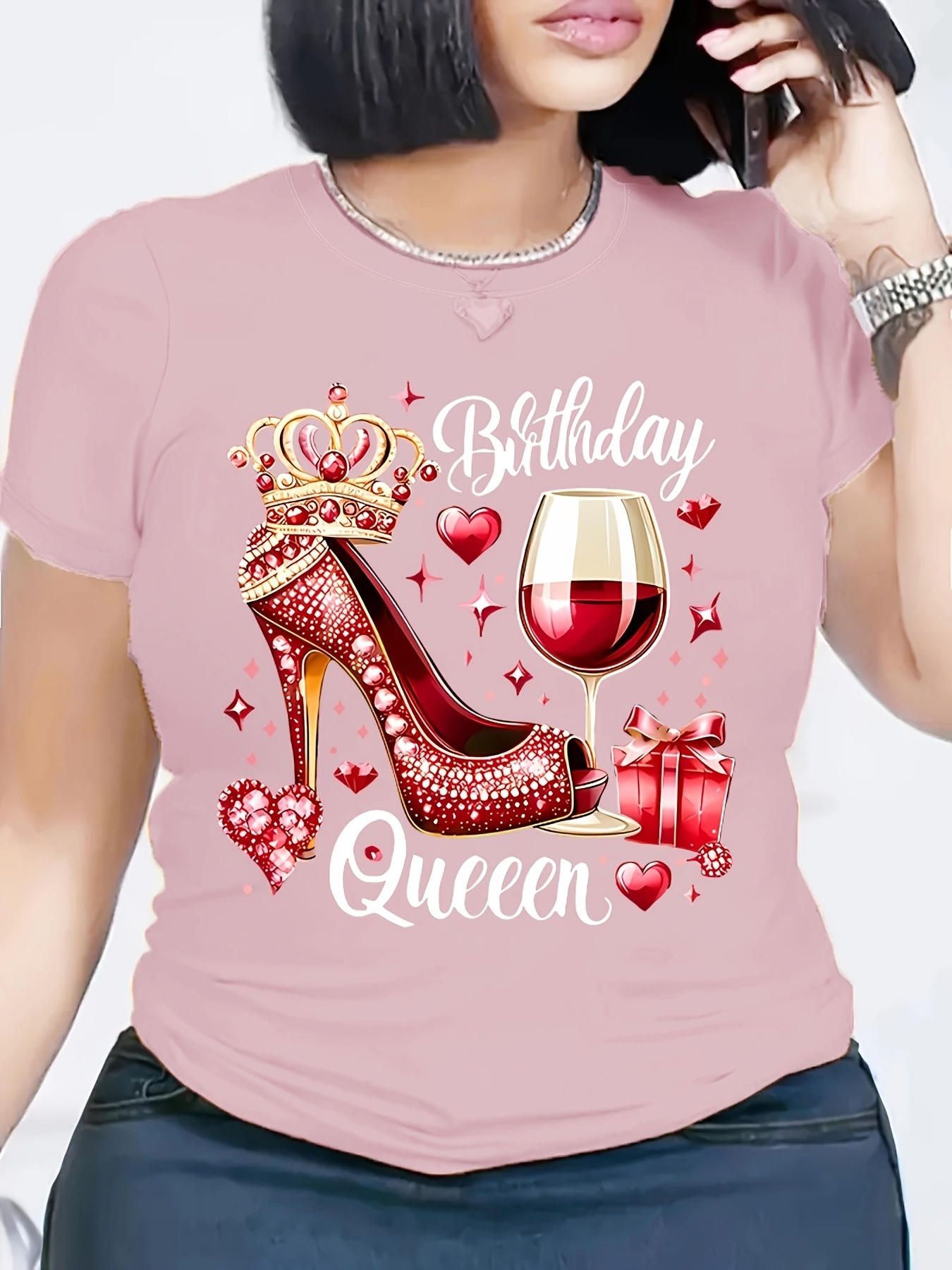 女性のハイヒールと王冠のTシャツ,ワイングラスのパターン,半 - Wine Or Beer のレビューと価格