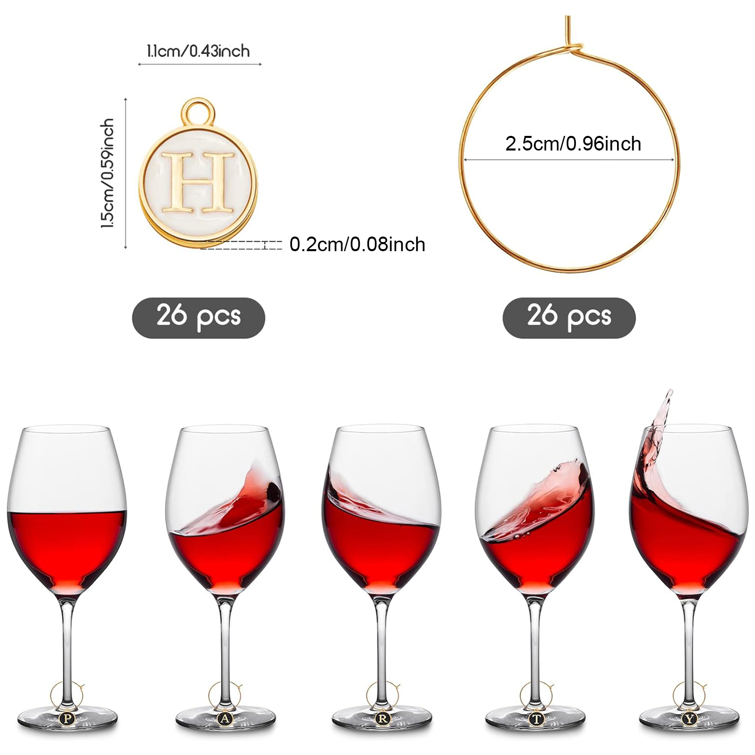 26個のワインチャーム ステムグラス用 リング付き タグ 文 - Wine Or Beer のレビューと価格
