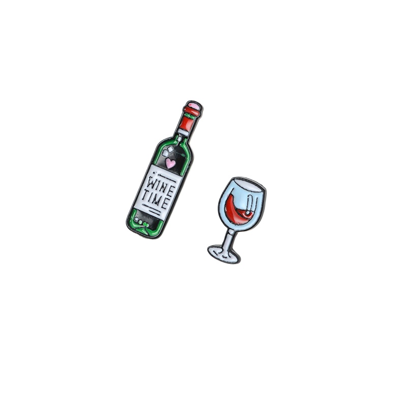 漫画のワインとワイングラスのブローチ、エナメルピン、メタルブ - Wine Or Beer のレビューと価格
