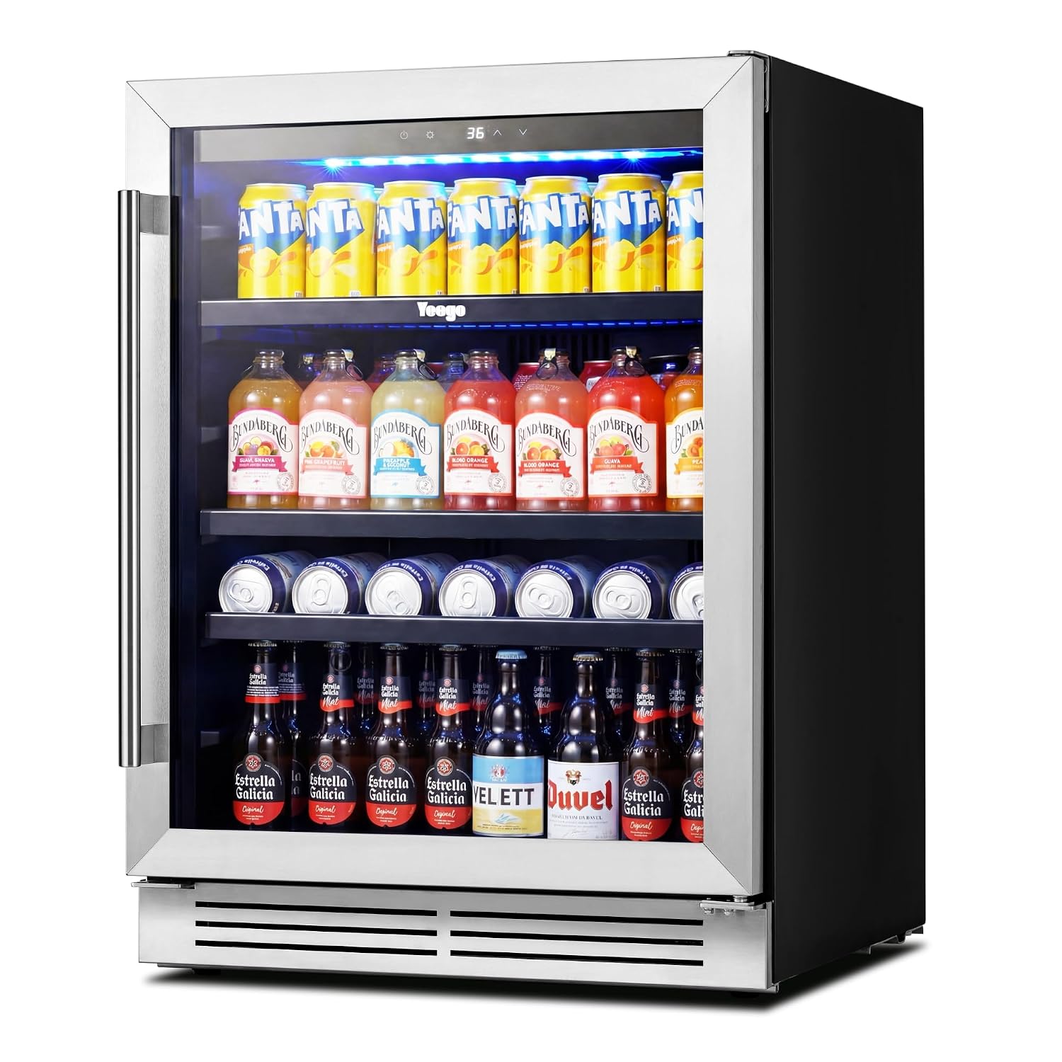 24インチ飲料用冷蔵庫 180缶収納 ガラス扉 34–54  - Wine Beer Fridge Under Counter のレビューと価格