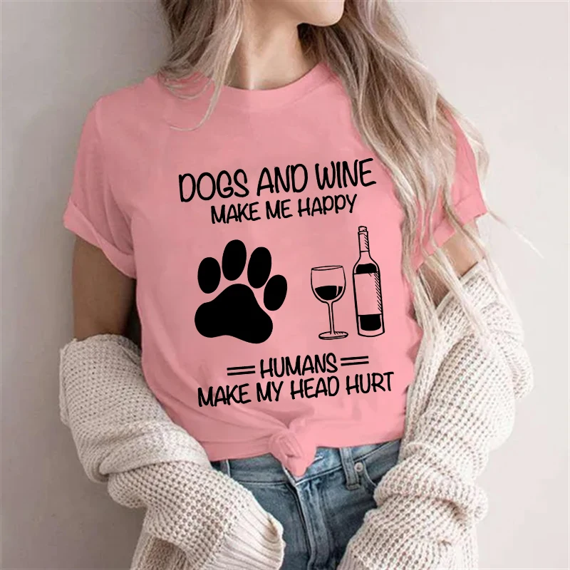女性のための犬のプリントTシャツ,ママのためのTシャツ,ワイ - Wine Or Beer のレビューと価格