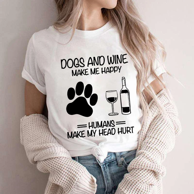 女性のための犬のプリントTシャツ,ママのためのTシャツ,ワイ - Wine Or Beer のレビューと価格