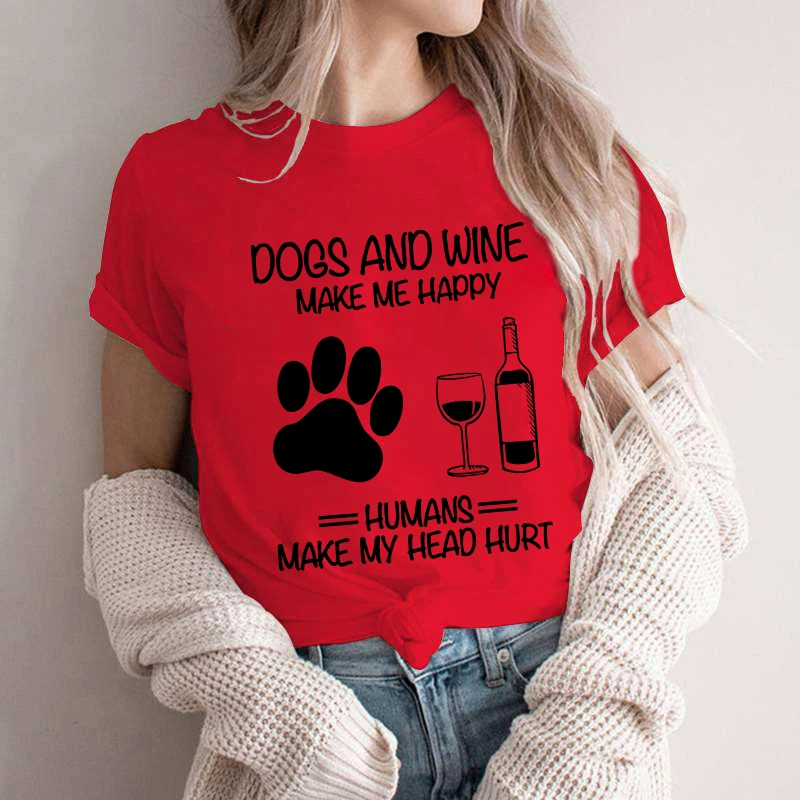 女性のための犬のプリントTシャツ,ママのためのTシャツ,ワイ - Wine Or Beer のレビューと価格
